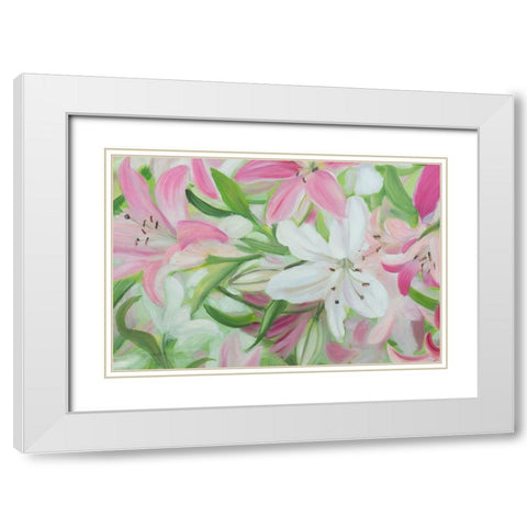 Pink and White Lilies IV White Modern Wood Framed Art Print with Double Matting by Iafrate, Sandra