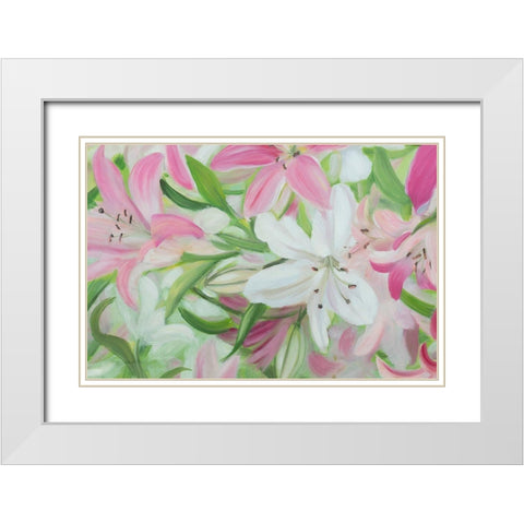 Pink and White Lilies IV White Modern Wood Framed Art Print with Double Matting by Iafrate, Sandra