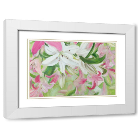 Pink and White Lilies V White Modern Wood Framed Art Print with Double Matting by Iafrate, Sandra