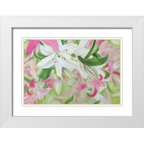 Pink and White Lilies V White Modern Wood Framed Art Print with Double Matting by Iafrate, Sandra
