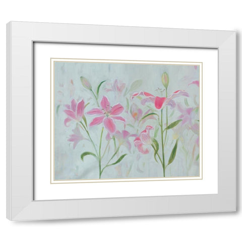 Dancing Pink Trio I White Modern Wood Framed Art Print with Double Matting by Iafrate, Sandra