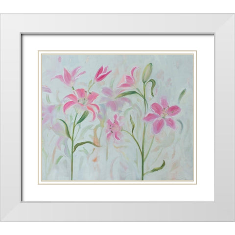Dancing Pink Trio II White Modern Wood Framed Art Print with Double Matting by Iafrate, Sandra