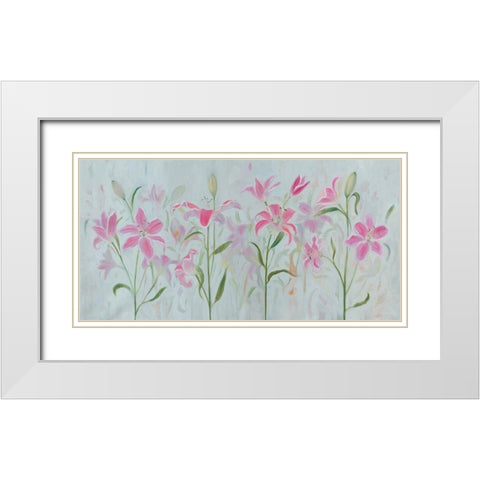 Dancing Pink Trio III White Modern Wood Framed Art Print with Double Matting by Iafrate, Sandra