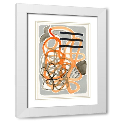 Orange And Grey Scramble II White Modern Wood Framed Art Print with Double Matting by Galapon, Nikki