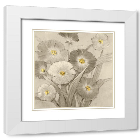 Monochrome Flower Garden II White Modern Wood Framed Art Print with Double Matting by OToole, Tim
