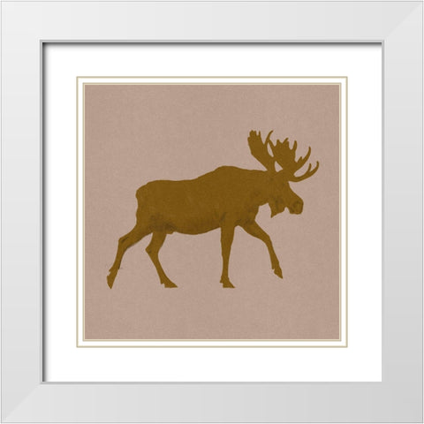 Golden Moose I White Modern Wood Framed Art Print with Double Matting by Green, Jacob