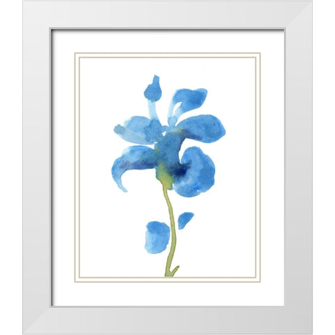 Striking Blue Iris III White Modern Wood Framed Art Print with Double Matting by Green, Jacob
