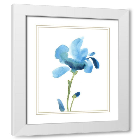 Striking Blue Iris IV White Modern Wood Framed Art Print with Double Matting by Green, Jacob