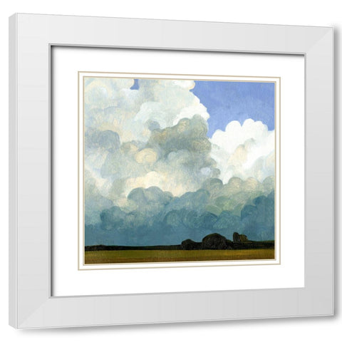Blue Cumulus II White Modern Wood Framed Art Print with Double Matting by Caroline, Emma