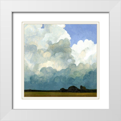 Blue Cumulus II White Modern Wood Framed Art Print with Double Matting by Caroline, Emma