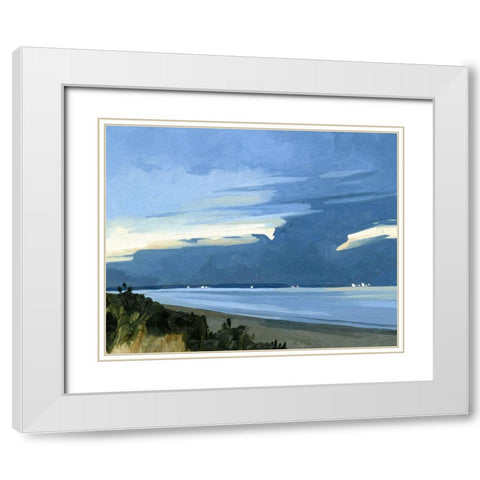 Blue Ocean Evening I White Modern Wood Framed Art Print with Double Matting by Caroline, Emma
