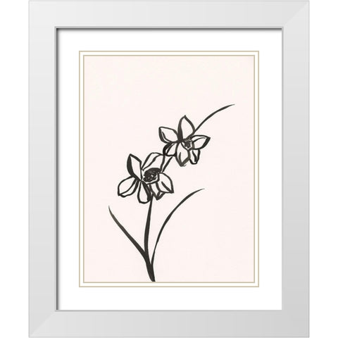 Ink Botanical Sketch XII White Modern Wood Framed Art Print with Double Matting by Holland, J.