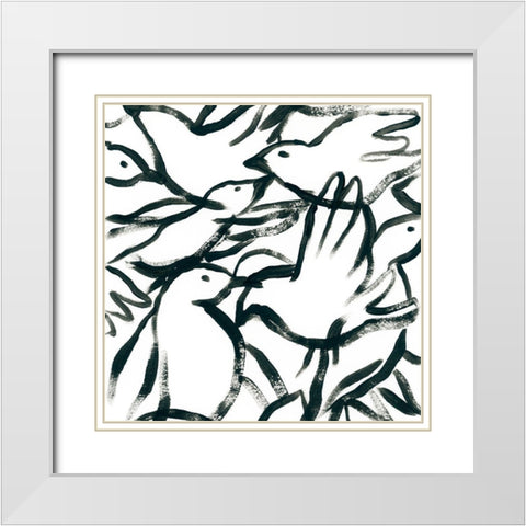 Freehand Flock II White Modern Wood Framed Art Print with Double Matting by Vess, June Erica