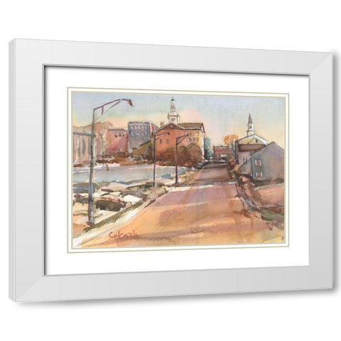 Church Street-Pittsfield MA White Modern Wood Framed Art Print with Double Matting by Calcasola, Stephen