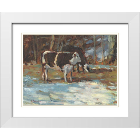 Cows Grazing-Somerset III White Modern Wood Framed Art Print with Double Matting by Calcasola, Stephen
