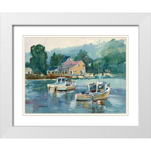 Maine Lobster Boats White Modern Wood Framed Art Print with Double Matting by Calcasola, Stephen