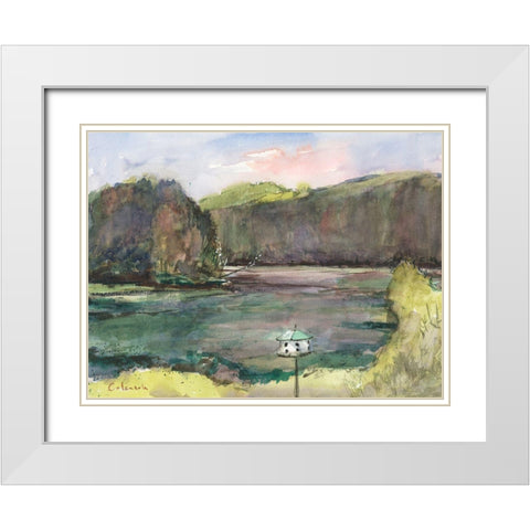 Lakehouse View White Modern Wood Framed Art Print with Double Matting by Calcasola, Stephen