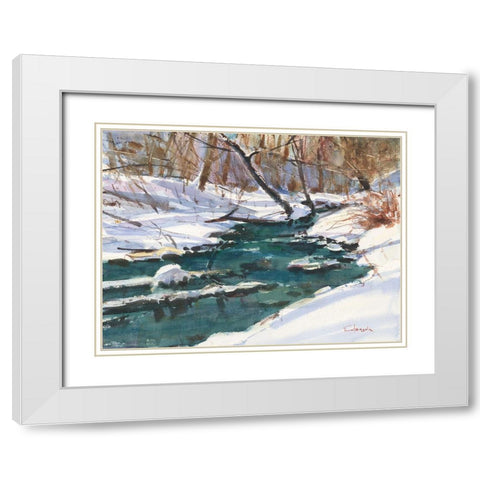 Winter Stream White Modern Wood Framed Art Print with Double Matting by Calcasola, Stephen