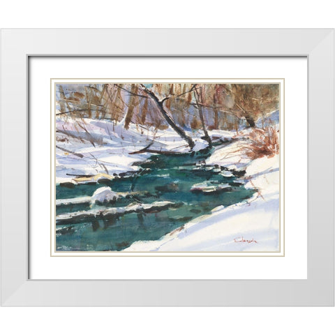 Winter Stream White Modern Wood Framed Art Print with Double Matting by Calcasola, Stephen