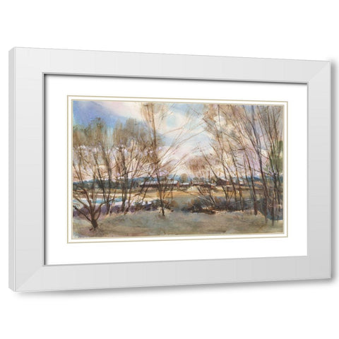 New England Farm White Modern Wood Framed Art Print with Double Matting by Calcasola, Stephen