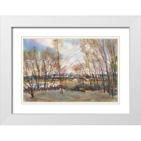 New England Farm White Modern Wood Framed Art Print with Double Matting by Calcasola, Stephen
