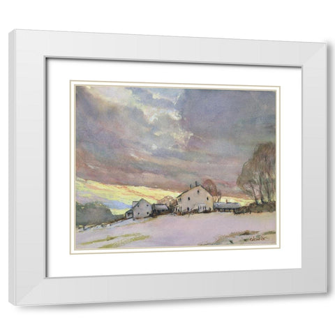 Maple Street Sunset White Modern Wood Framed Art Print with Double Matting by Calcasola, Stephen