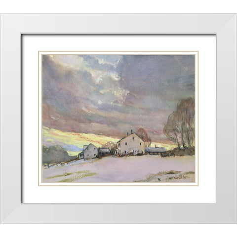 Maple Street Sunset White Modern Wood Framed Art Print with Double Matting by Calcasola, Stephen