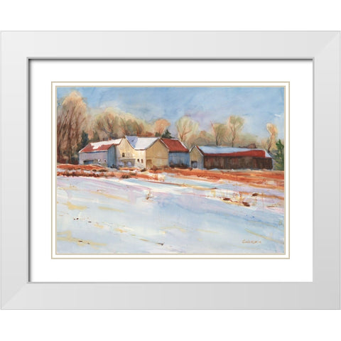 Winter Farm White Modern Wood Framed Art Print with Double Matting by Calcasola, Stephen