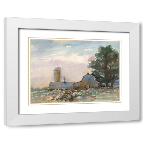 Connecticut Valley Farm White Modern Wood Framed Art Print with Double Matting by Calcasola, Stephen