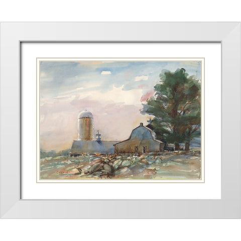 Connecticut Valley Farm White Modern Wood Framed Art Print with Double Matting by Calcasola, Stephen