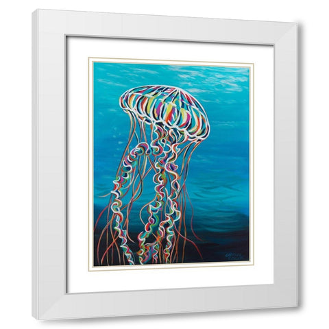 Colorful Jellyfish I White Modern Wood Framed Art Print with Double Matting by Vitaletti, Carolee