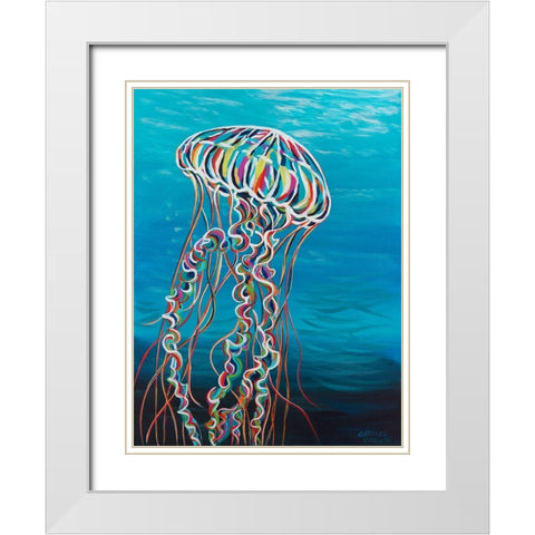 Colorful Jellyfish I White Modern Wood Framed Art Print with Double Matting by Vitaletti, Carolee