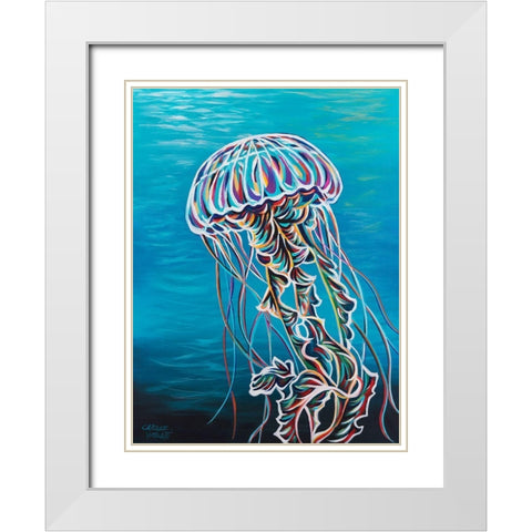 Colorful Jellyfish II White Modern Wood Framed Art Print with Double Matting by Vitaletti, Carolee