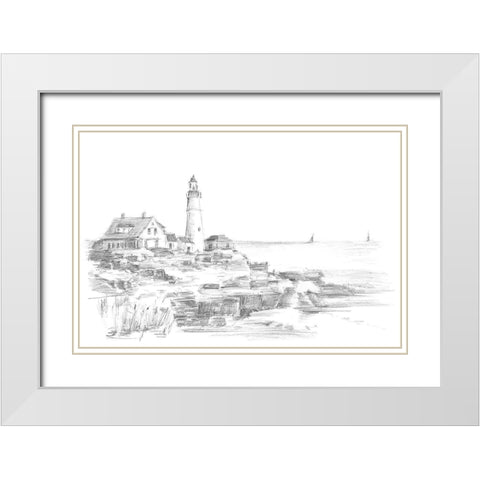 Lighthouse Sketch I White Modern Wood Framed Art Print with Double Matting by Harper, Ethan