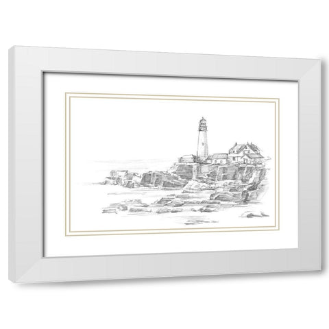 Lighthouse Sketch II White Modern Wood Framed Art Print with Double Matting by Harper, Ethan