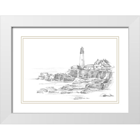 Lighthouse Sketch II White Modern Wood Framed Art Print with Double Matting by Harper, Ethan