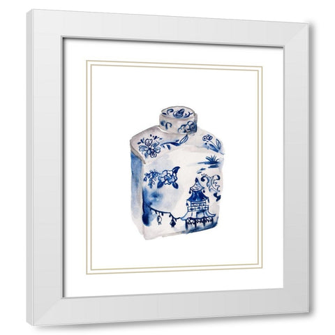 Indigo Vase I White Modern Wood Framed Art Print with Double Matting by Wang, Melissa