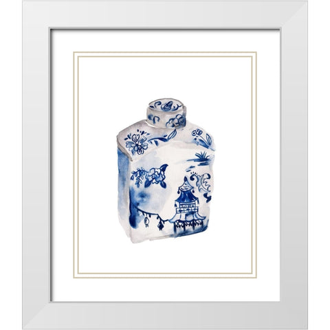 Indigo Vase I White Modern Wood Framed Art Print with Double Matting by Wang, Melissa