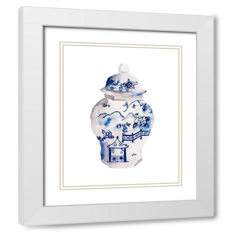Indigo Vase II White Modern Wood Framed Art Print with Double Matting by Wang, Melissa