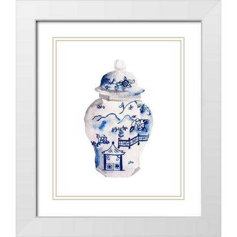 Indigo Vase II White Modern Wood Framed Art Print with Double Matting by Wang, Melissa