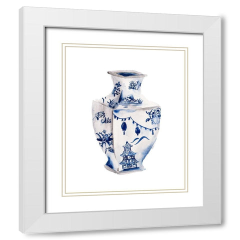 Indigo Vase III White Modern Wood Framed Art Print with Double Matting by Wang, Melissa