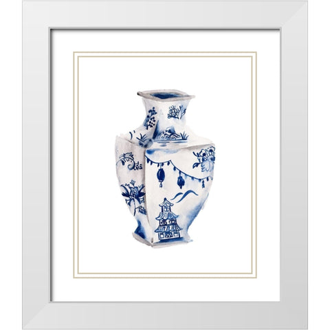 Indigo Vase III White Modern Wood Framed Art Print with Double Matting by Wang, Melissa