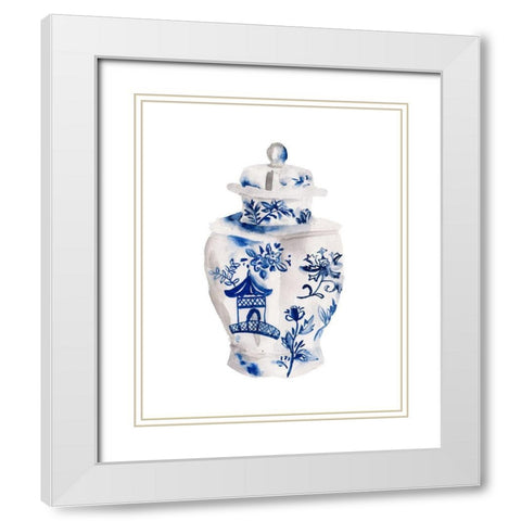 Indigo Vase IV White Modern Wood Framed Art Print with Double Matting by Wang, Melissa