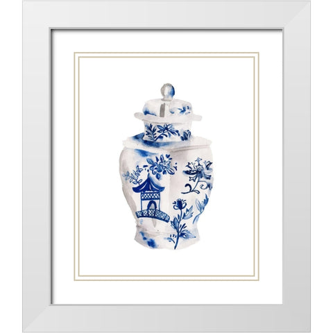Indigo Vase IV White Modern Wood Framed Art Print with Double Matting by Wang, Melissa