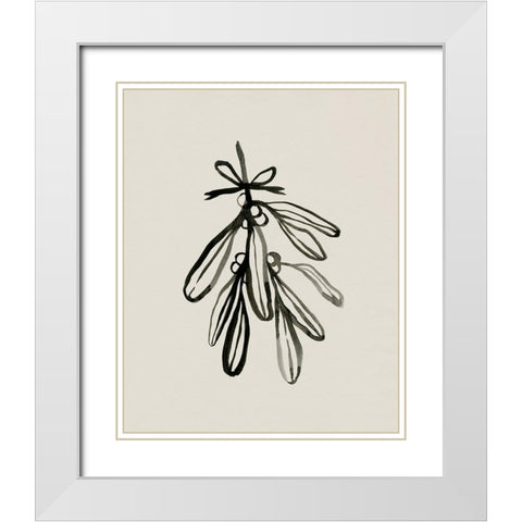 Mistletoe Sketch with Bows I White Modern Wood Framed Art Print with Double Matting by Caroline, Emma
