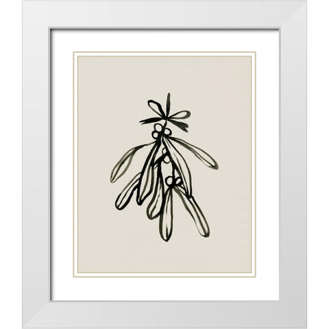 Mistletoe Sketch with Bows II White Modern Wood Framed Art Print with Double Matting by Caroline, Emma