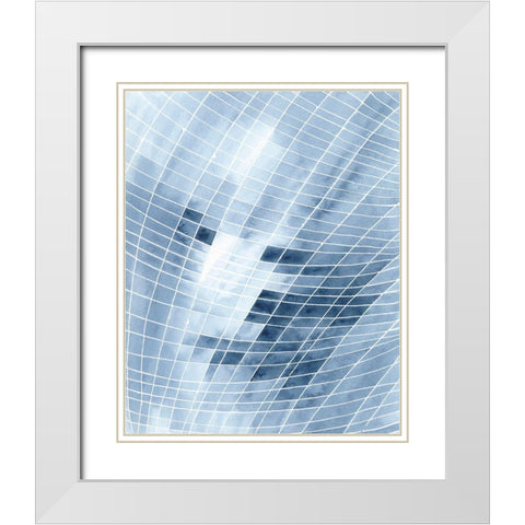 Blue Grid I White Modern Wood Framed Art Print with Double Matting by Moore, Regina