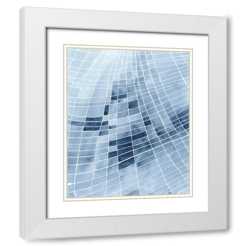 Blue Grid II White Modern Wood Framed Art Print with Double Matting by Moore, Regina