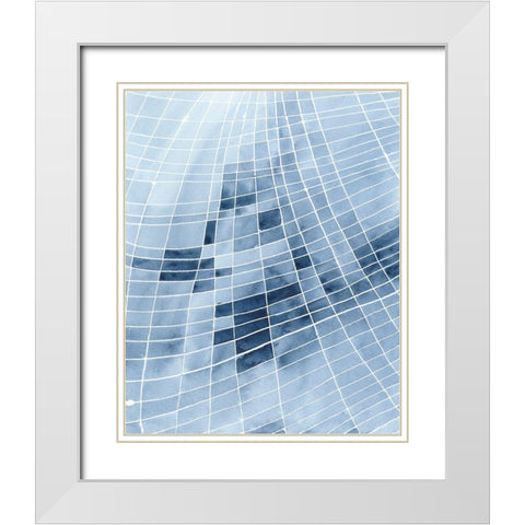 Blue Grid II White Modern Wood Framed Art Print with Double Matting by Moore, Regina