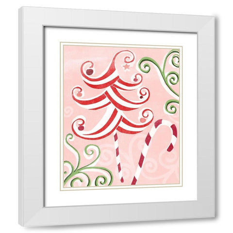 Candy Cane Holiday I White Modern Wood Framed Art Print with Double Matting by Vess, June Erica